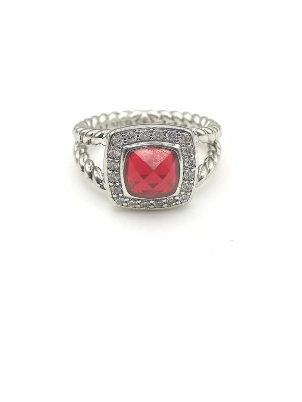 David Yurman square diamond ring with red diamonds
